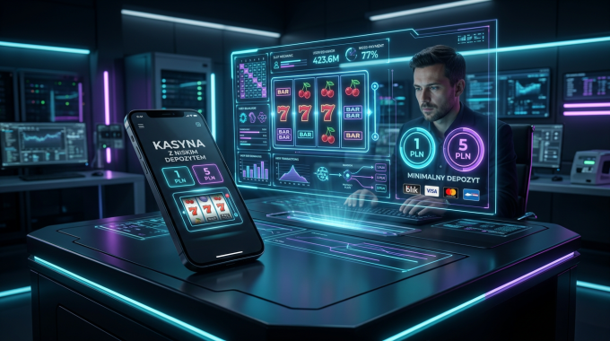Futurystyczne laboratorium testujące kasyna z niskim depozytem w 2026 roku
