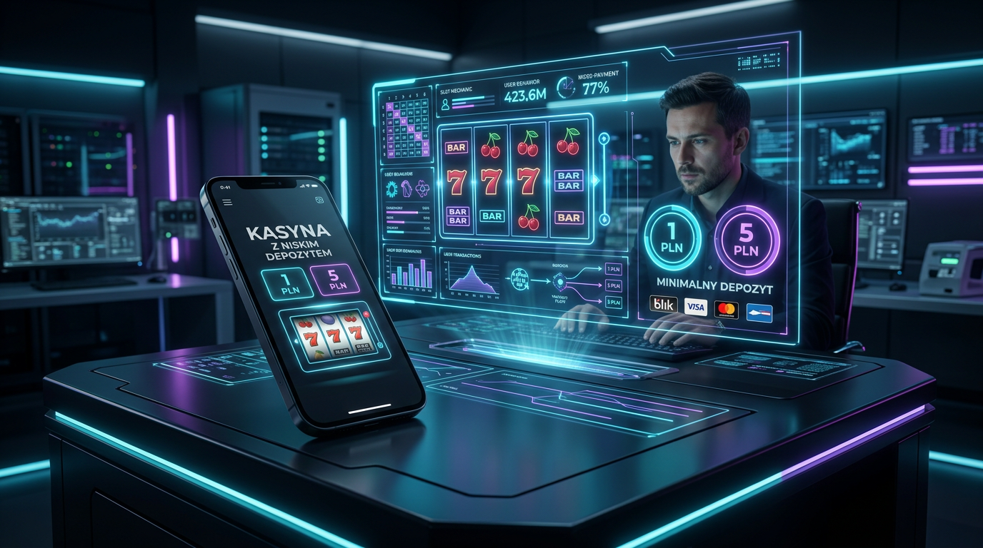 Futurystyczne laboratorium testujące kasyna z niskim depozytem w 2026 roku