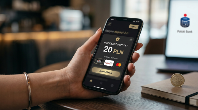 Futurystyczny interfejs kasyna online z symbolem depozytu 20 PLN