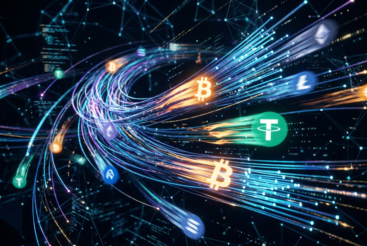Wizualizacja szybkości transferów cyfrowych i kryptowalutowych